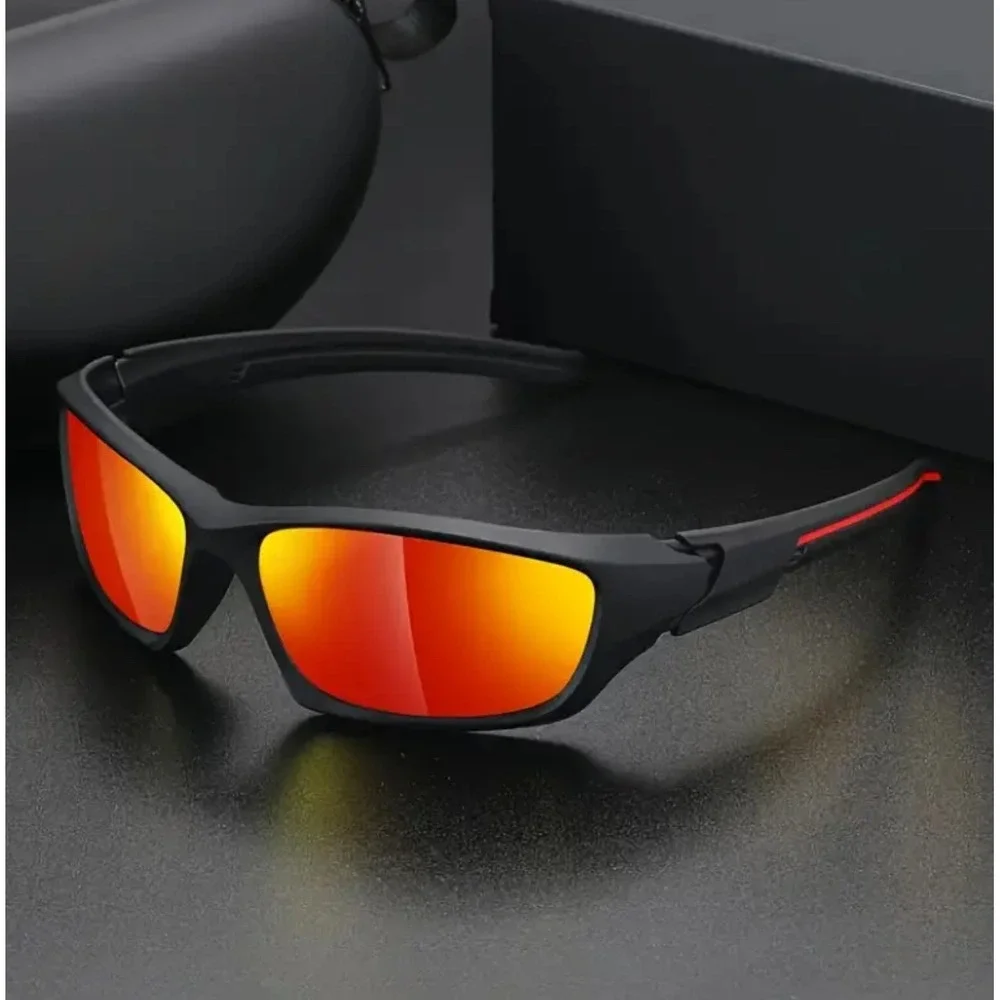 Sport performance sunglasses featuring a sleek matte black frame Fire Red Lens‎